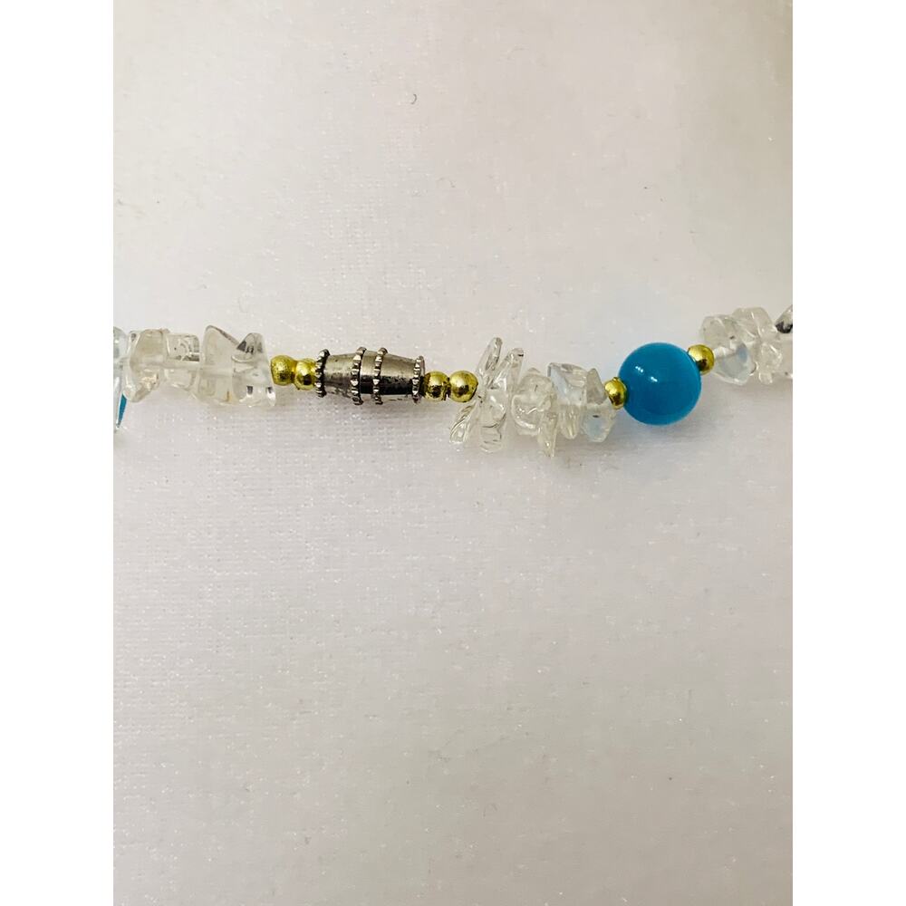 Short Beaded Necklace, Clear Chip Beads with Blue Round Beads, 19" Long - Picture 5 of 6